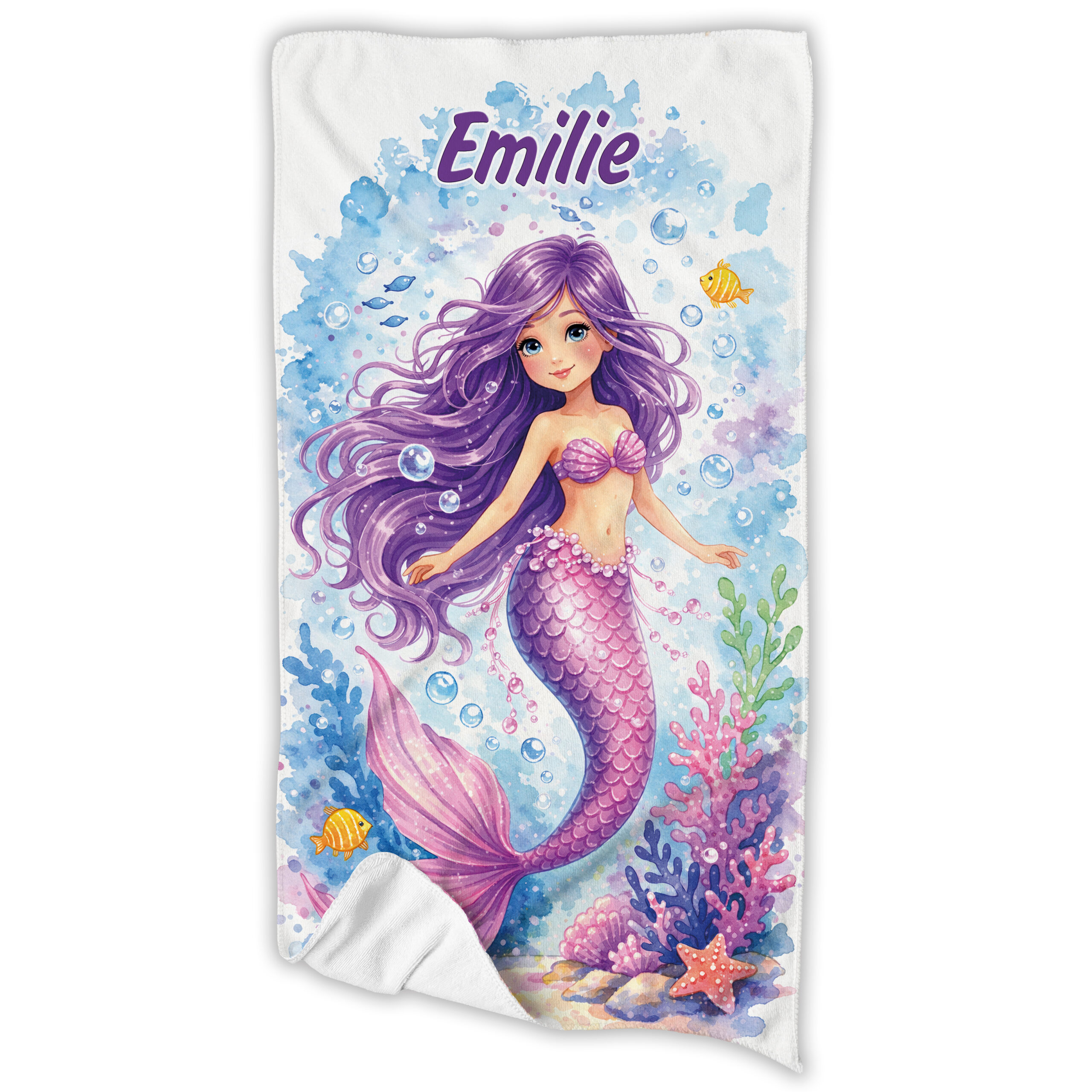 Unikatolo Kinder Handtuch Meerjungfrau lila Name personalisiert