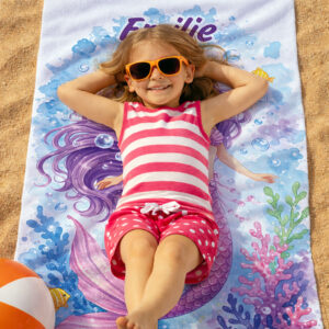 Unikatolo Kinder Handtuch Meerjungfrau lila Name personalisiert