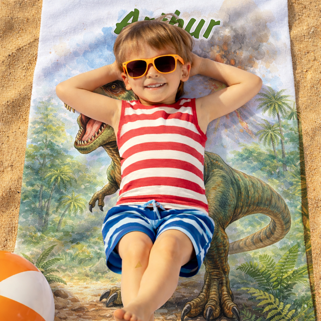 Unikatolo Kinder Handtuch T-Rex mit Name personalisiert