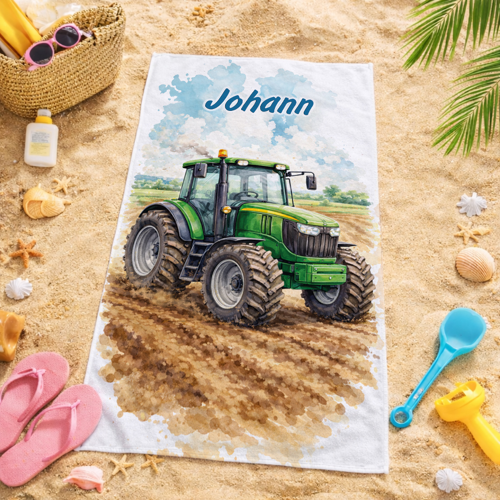 Unikatolo Kinder Handtuch Traktor mit Name personalisiert