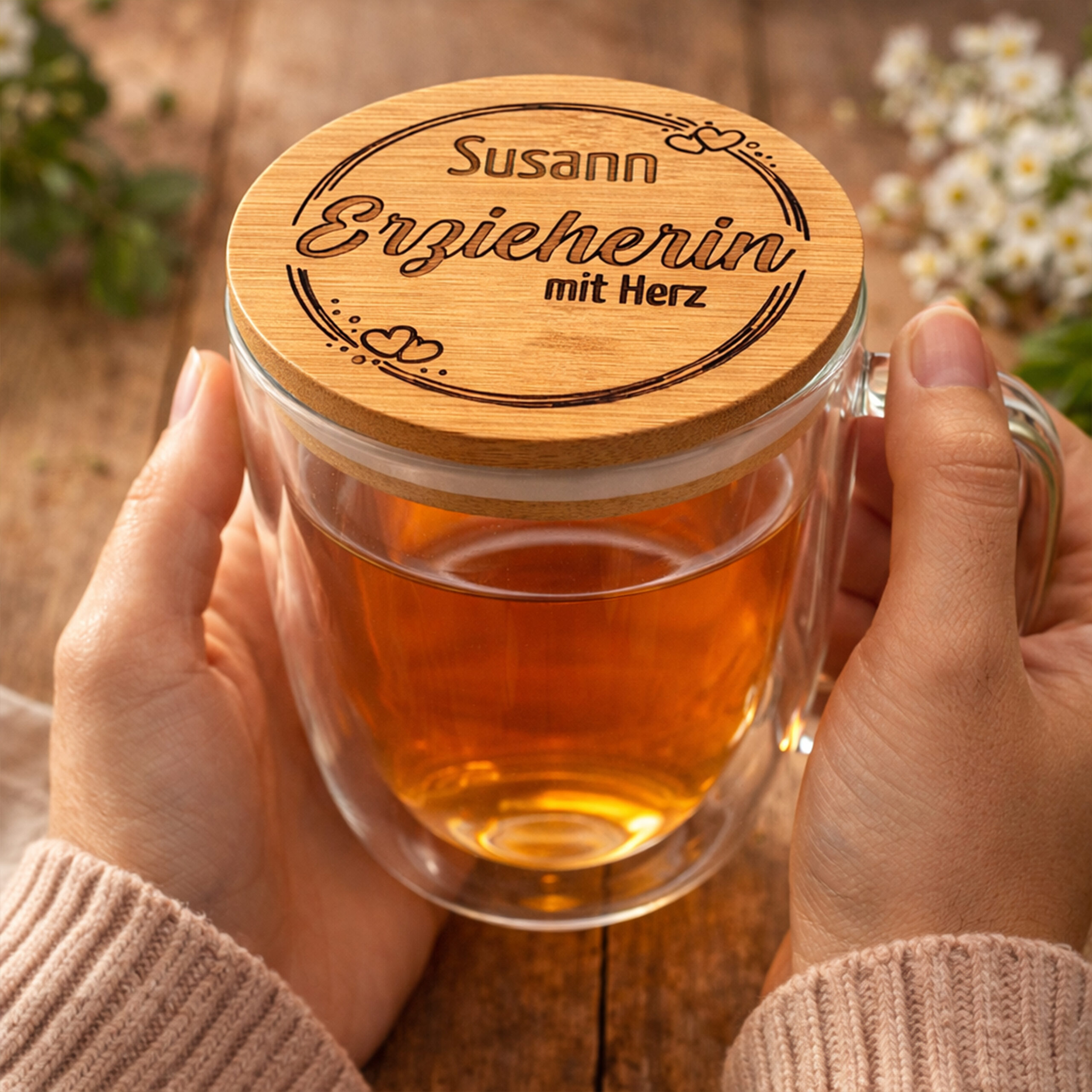 Unikatolo Glastasse Geschenk Erzieherin zum Abschied mit Name Unikatolo Glastasse Geschenk Erzieherin zum Abschied mit Name