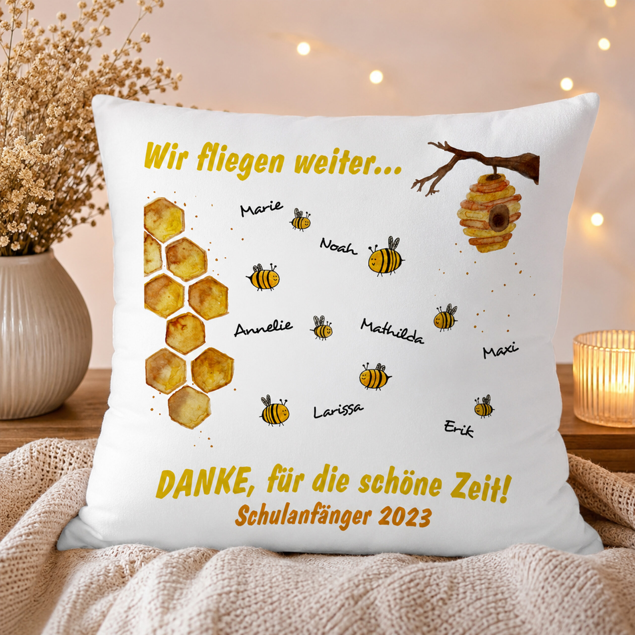 Kissen Kita Abschiedsgeschenk Bienen mit Namen personalisiert