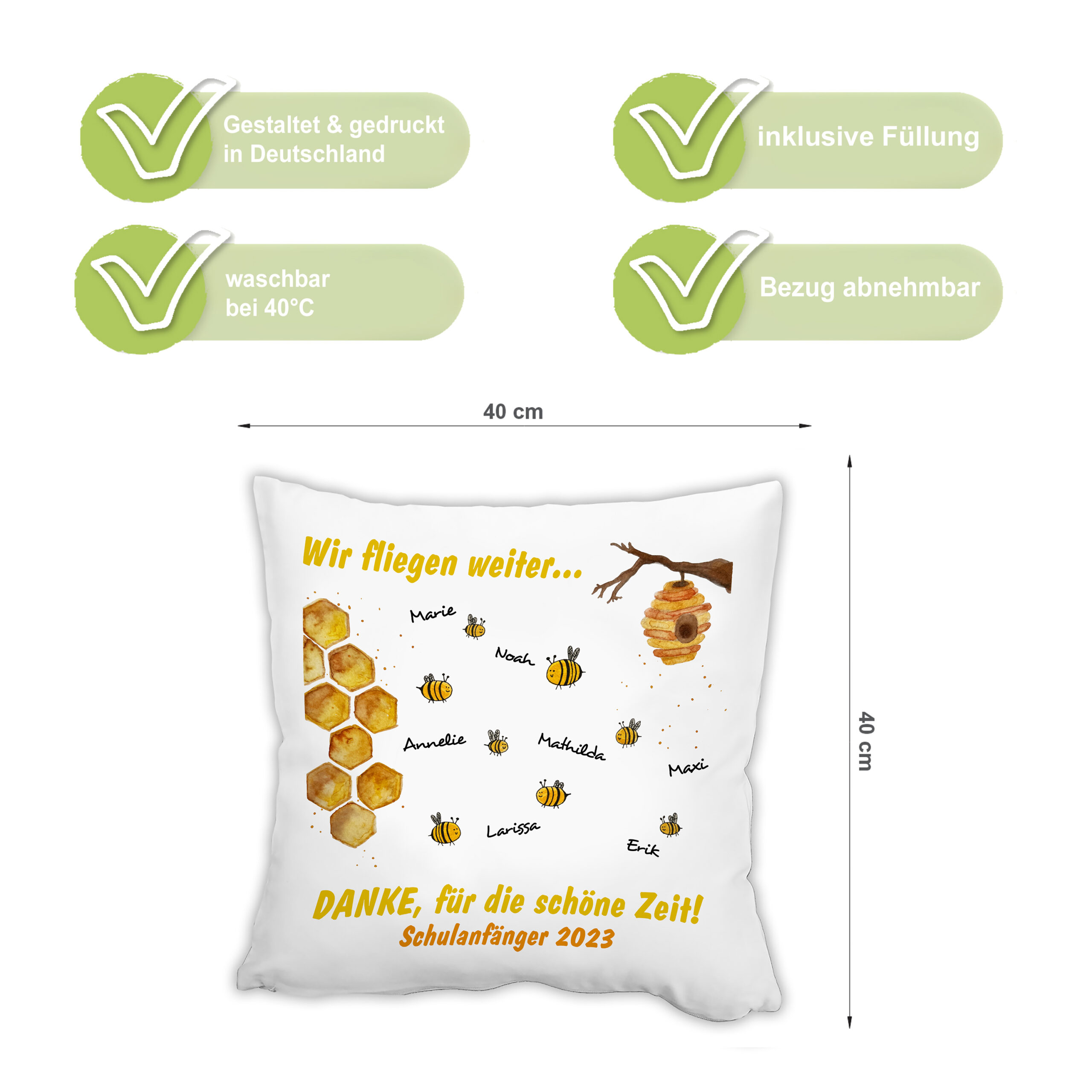 Kissen Kita Abschiedsgeschenk Bienen mit Namen personalisiert