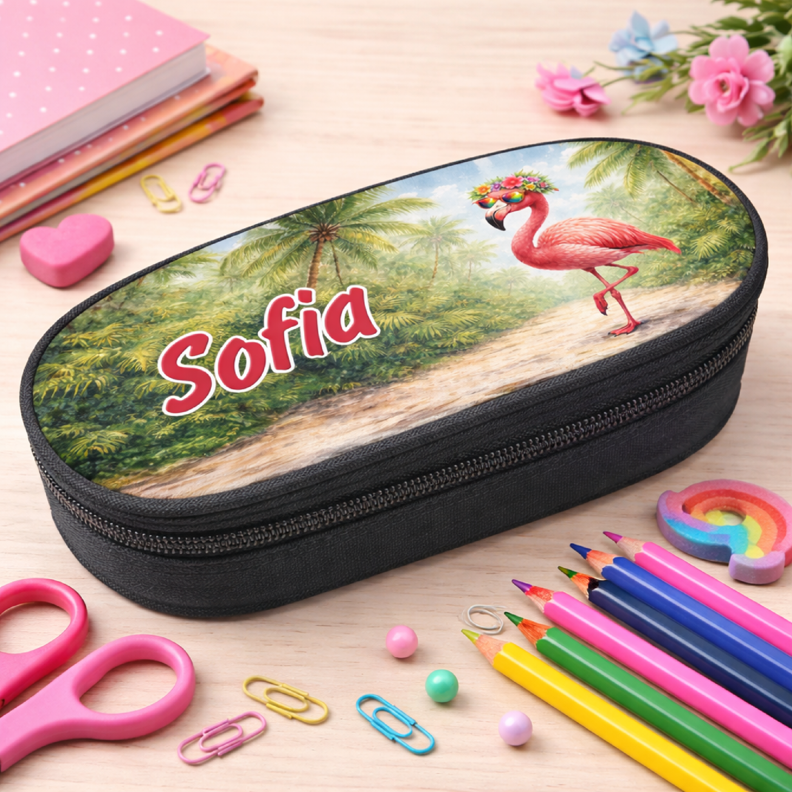Unikatolo Federmäppchen Flamingo mit Name personalisiert