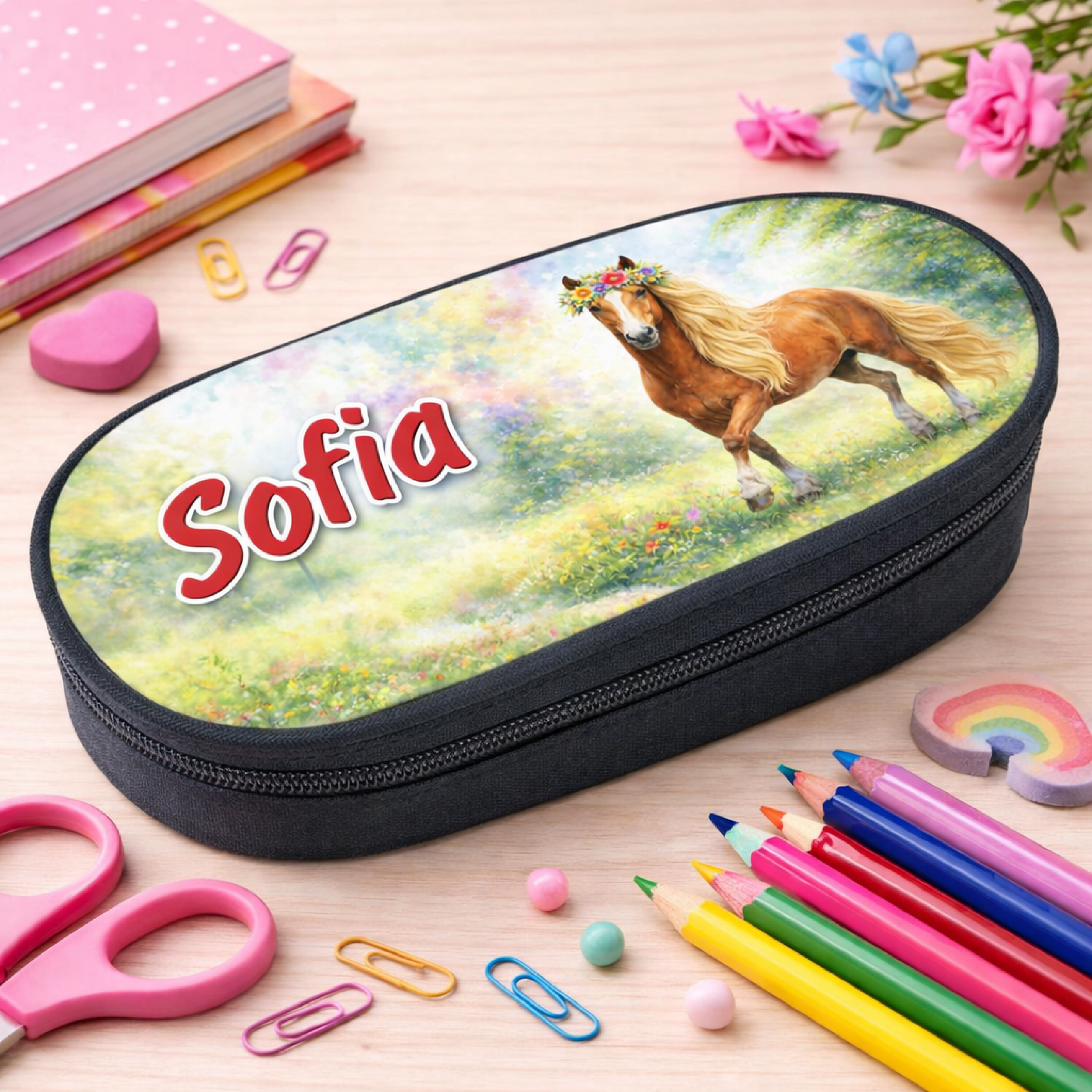 Unikatolo Federmäppchen Pferd mit Name personalisiert