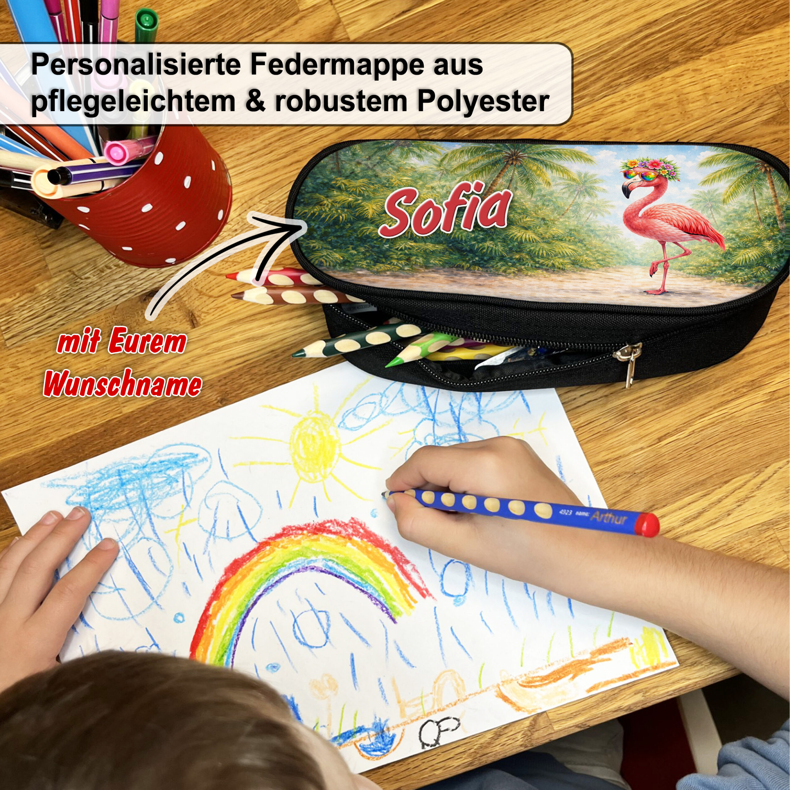 Unikatolo Federmäppchen Flamingo mit Name personalisiert