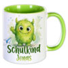 Unikatolo Tasse Schulkind Monster und Name personalisiert grün Unikatolo Tasse Schulkind Monster und Name personalisiert grün