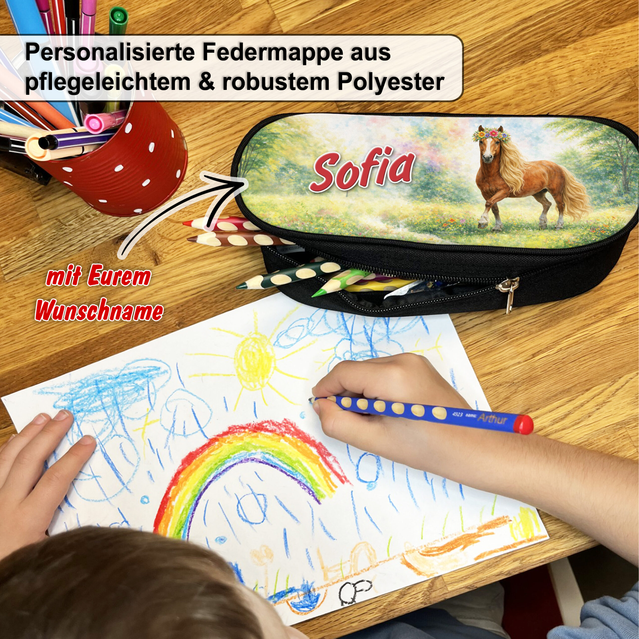 Unikatolo Federmäppchen Pferd mit Name personalisiert