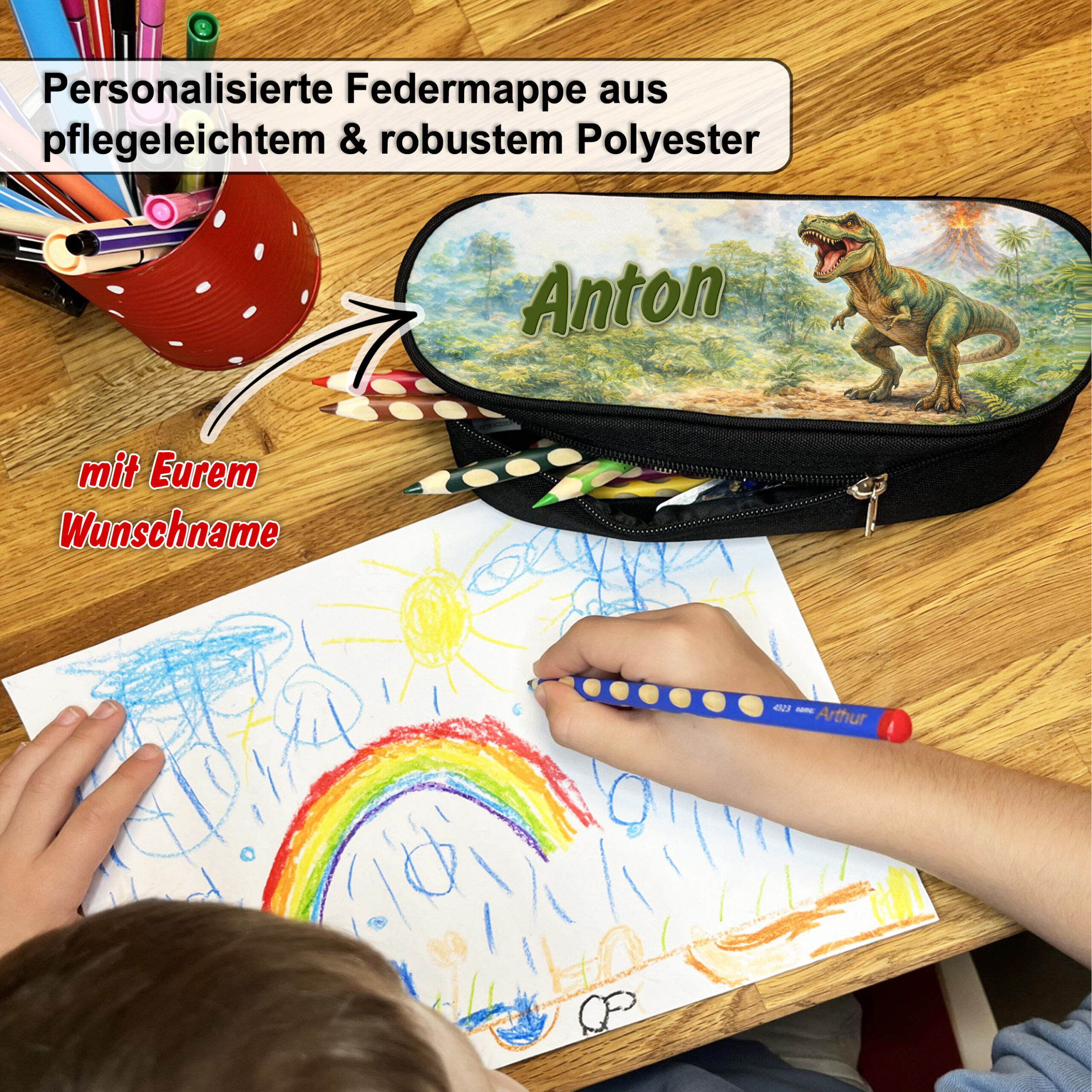Unikatolo Federmäppchen T-Rex Dino mit Name personalisiert