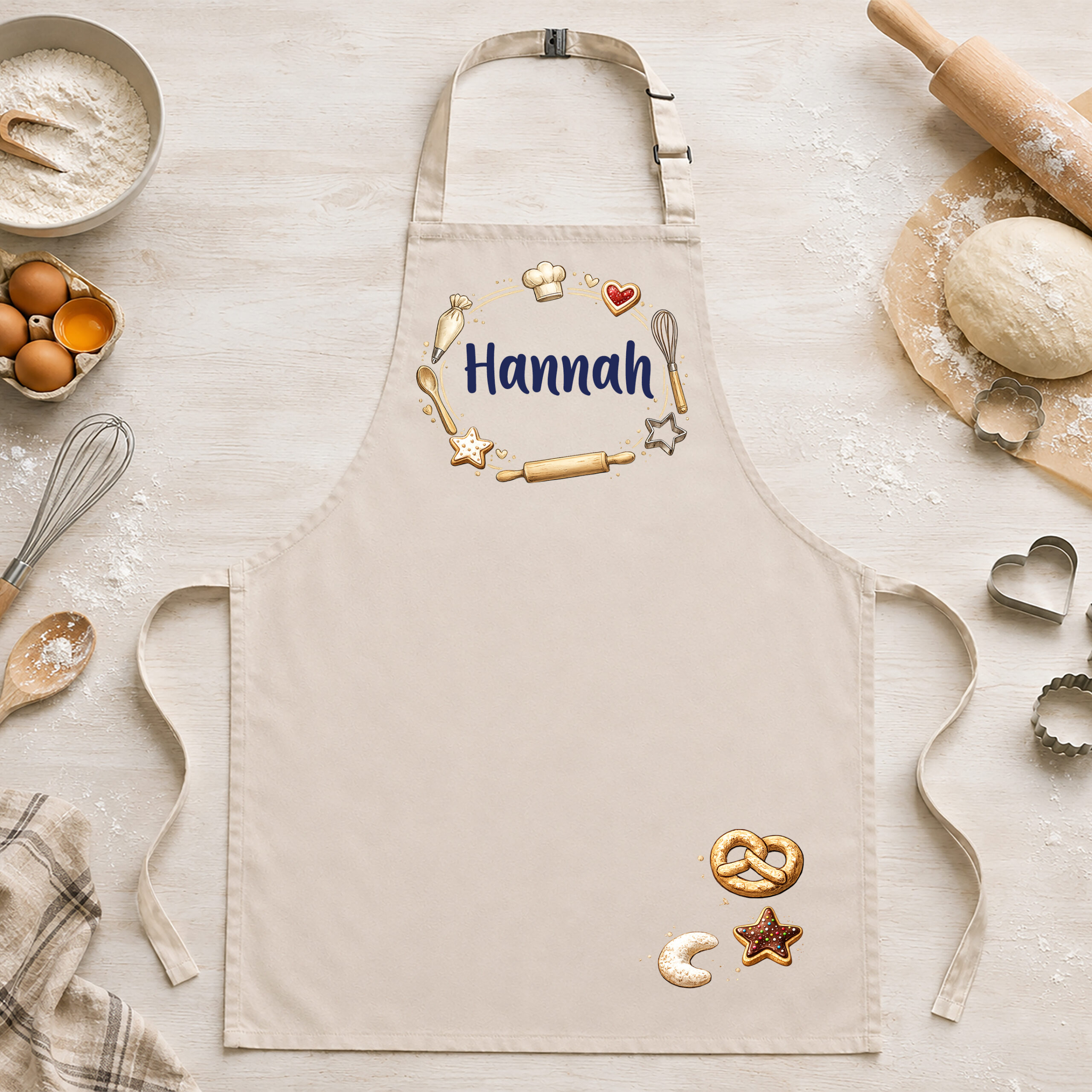 Backschürze_Kinder_Beige Kinderschürze personalisiert mit Name BACKEN | BEIGE