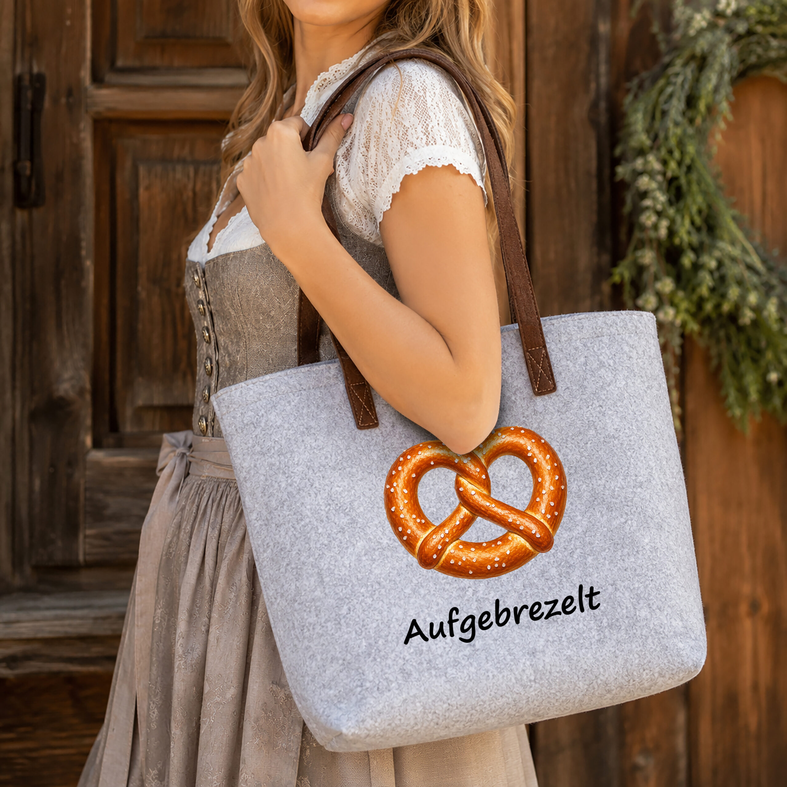 Unikatolo Filztasche Bretzel Shopper grau