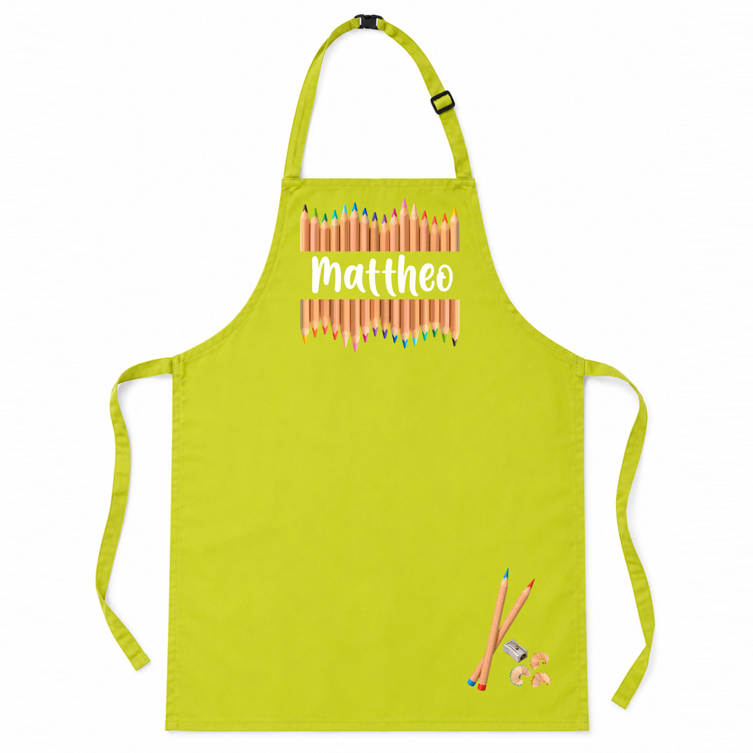 Kinderschürze personalisiert mit Name Buntstifte Grün Kinderschürze personalisiert mit Name Buntstifte Grün