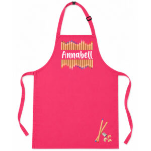 KinderschĂŒrze personalisiert mit Name Buntstifte PINK