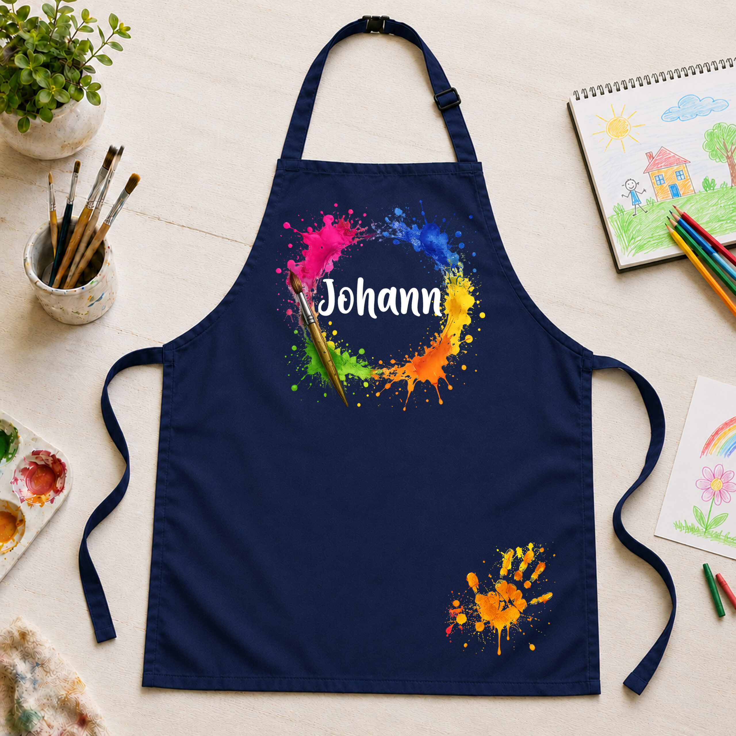 Kinderschürze personalisiert mit Name Farbkleckse NAVY Kinderschürze personalisiert mit Name Farbkleckse NAVY