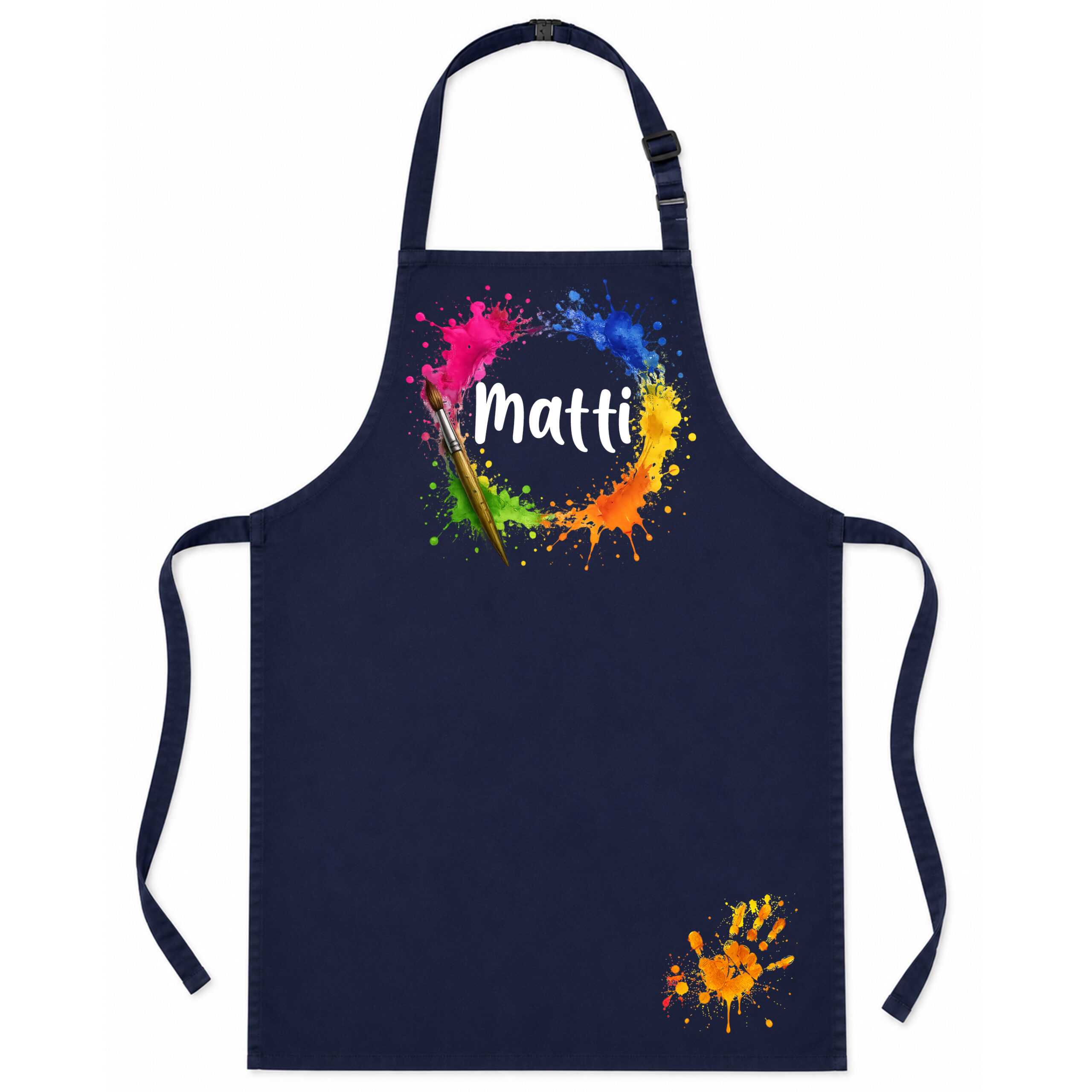 Kinderschürze personalisiert mit Name Farbkleckse NAVY