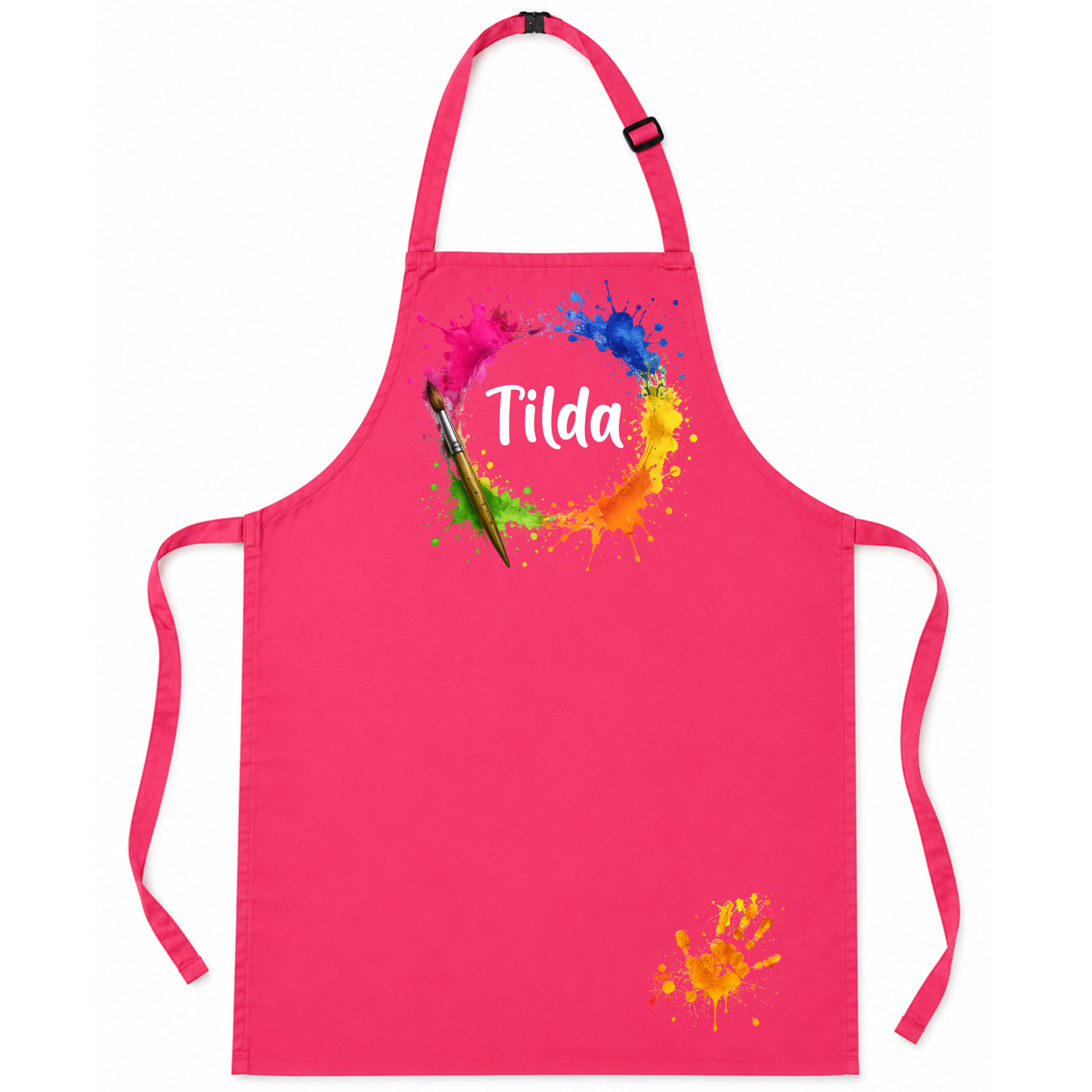 Unikatolo Kinderschürze personalisiert mit Name Farbkleckse PINK
