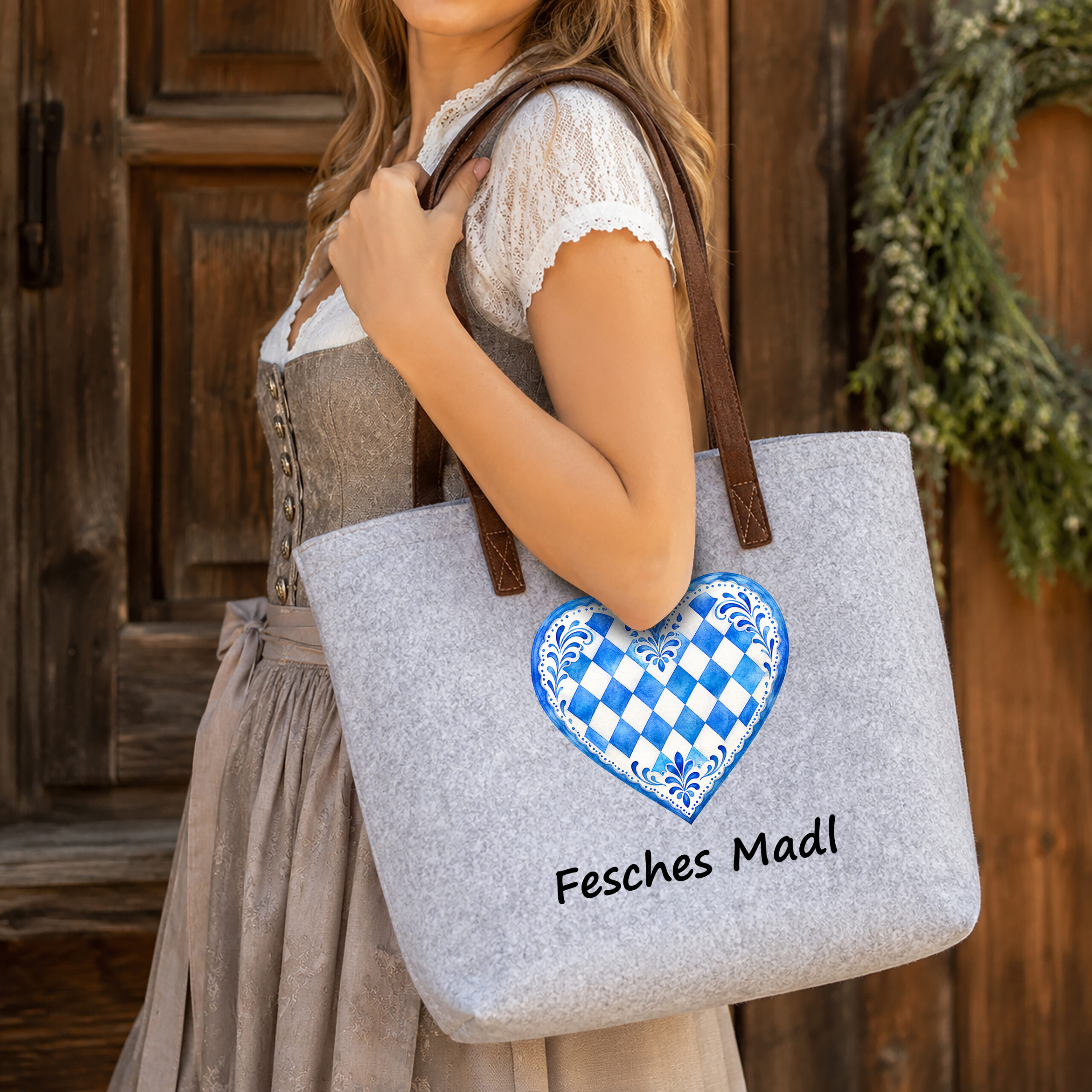 Unikatolo Filztasche Herz blau Shopper grau