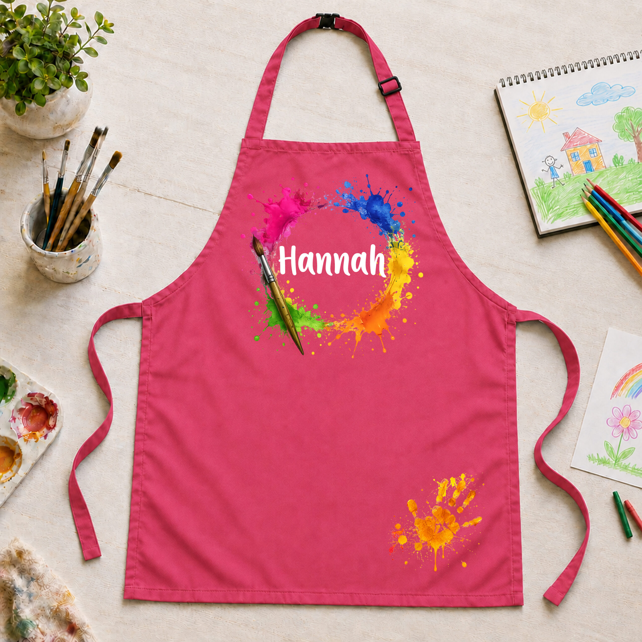 Unikatolo Kinderschürze personalisiert mit Name Farbkleckse PINK Unikatolo Kinderschürze personalisiert mit Name Farbkleckse PINK