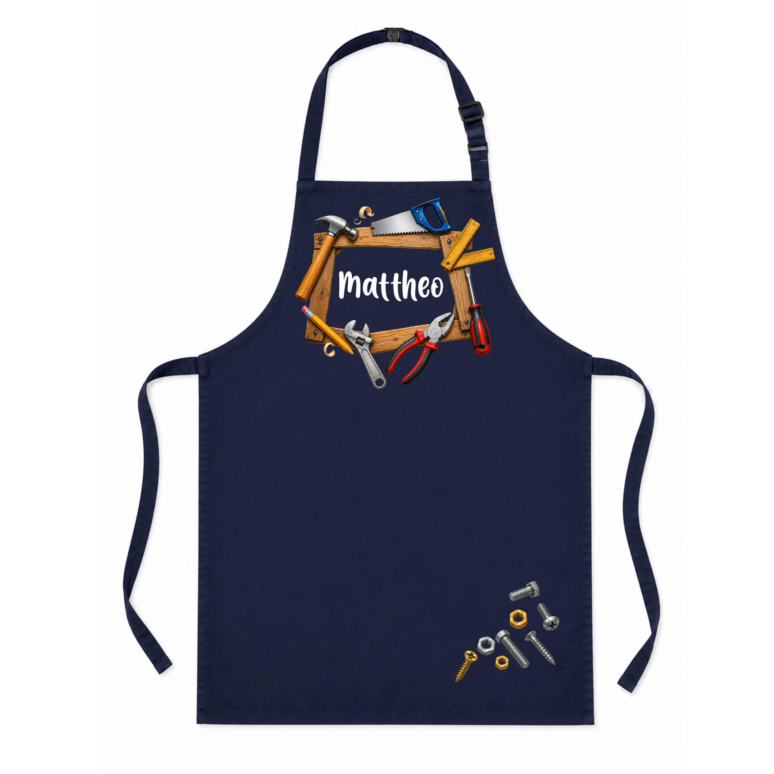 Kinderschürze personalisiert mit Name WERKZEUG NAVY