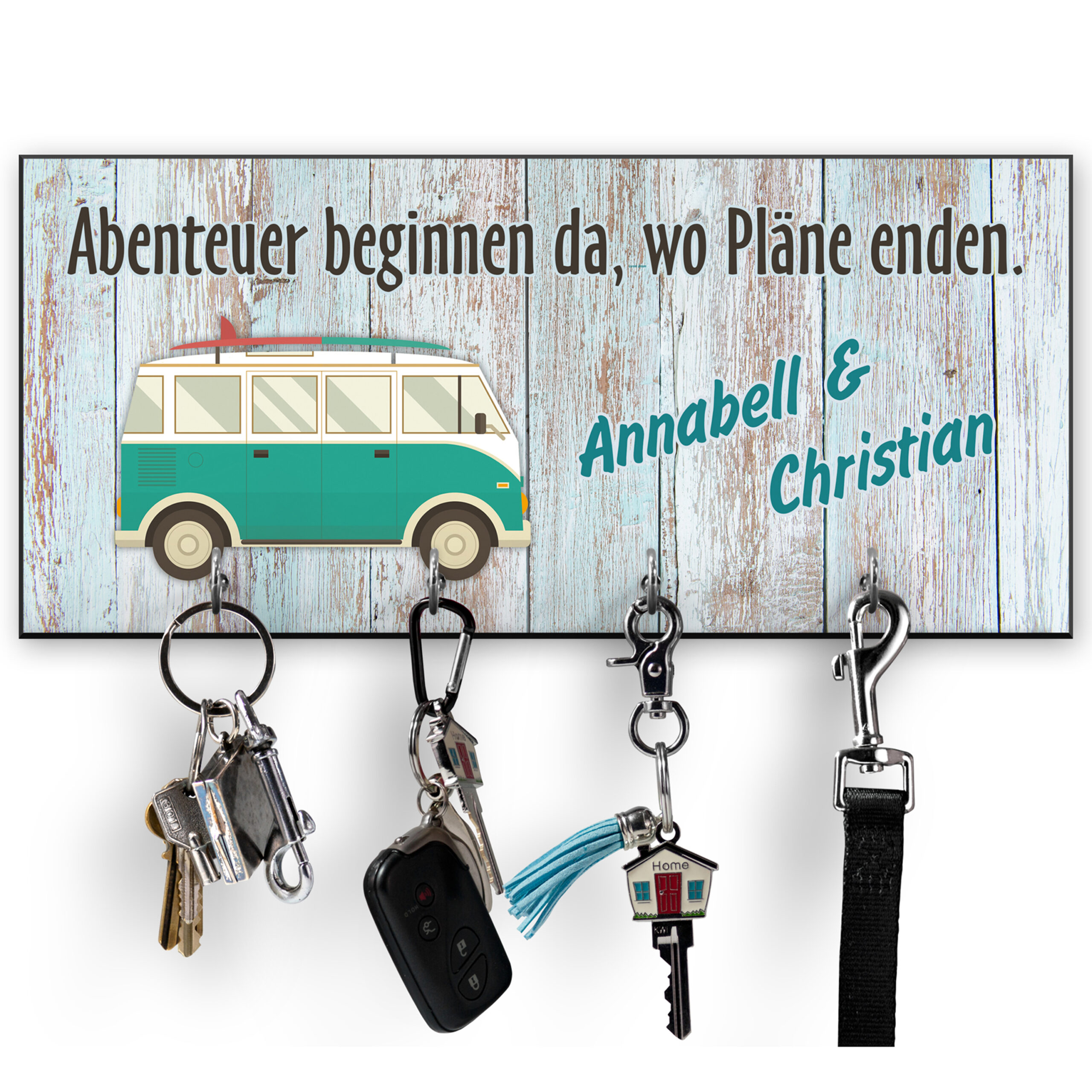 Personalisiertes Schlüsselbrett Camping Van mit Wunschnamen