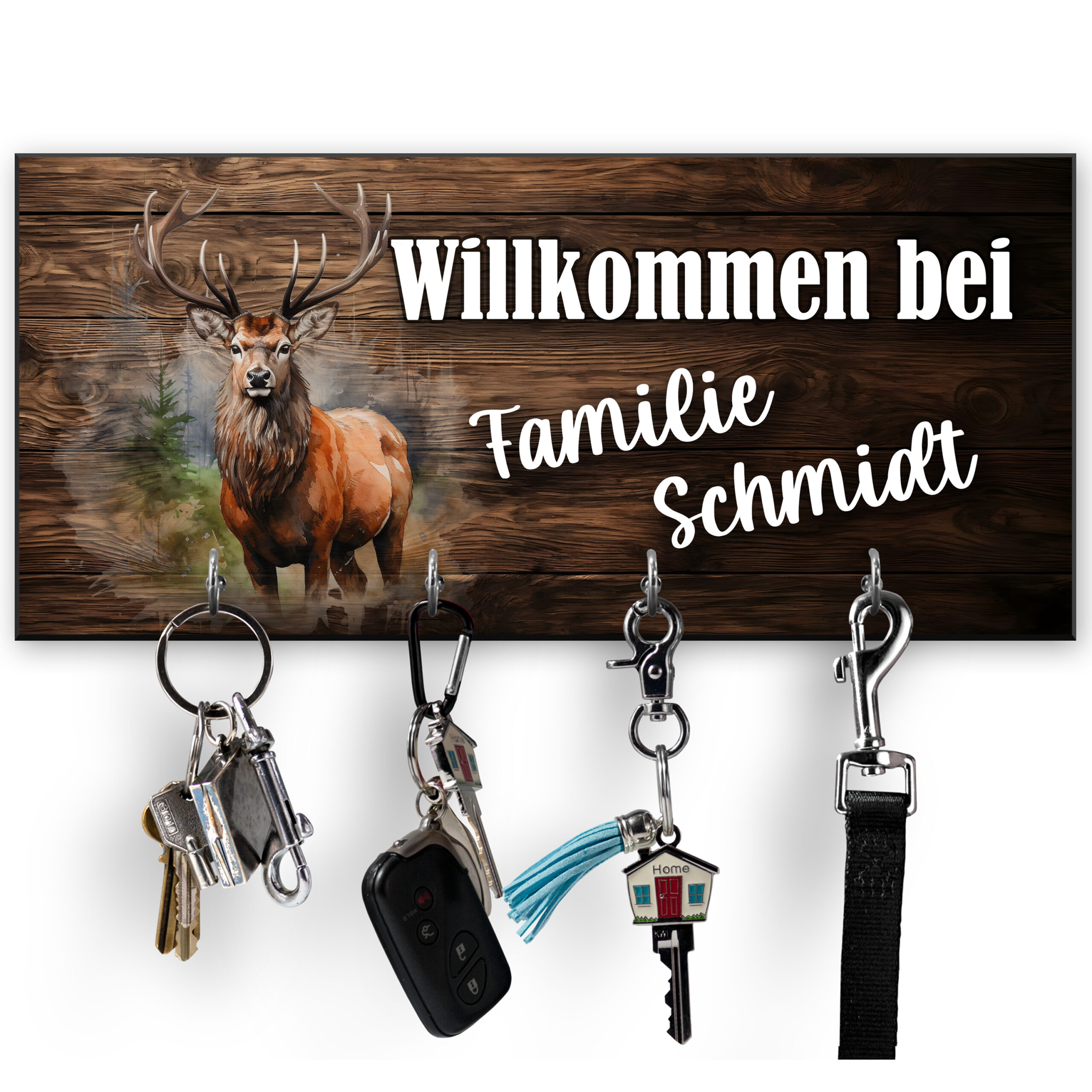 Personalisiertes Schlüsselbrett Hirsch mit Wunschnamen