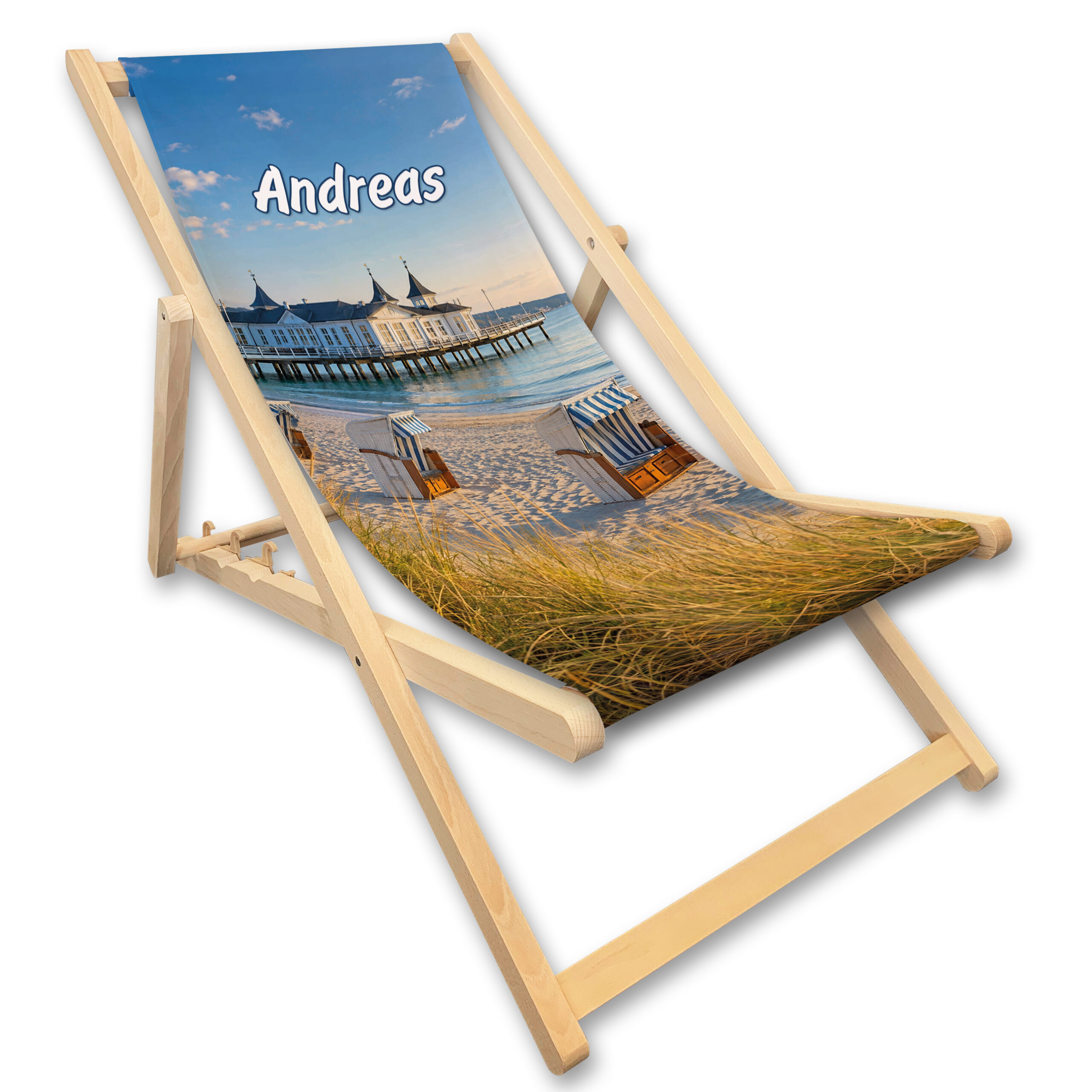 Liegestuhl mit Küstenmotiv und Name personalisiert | Ostsee