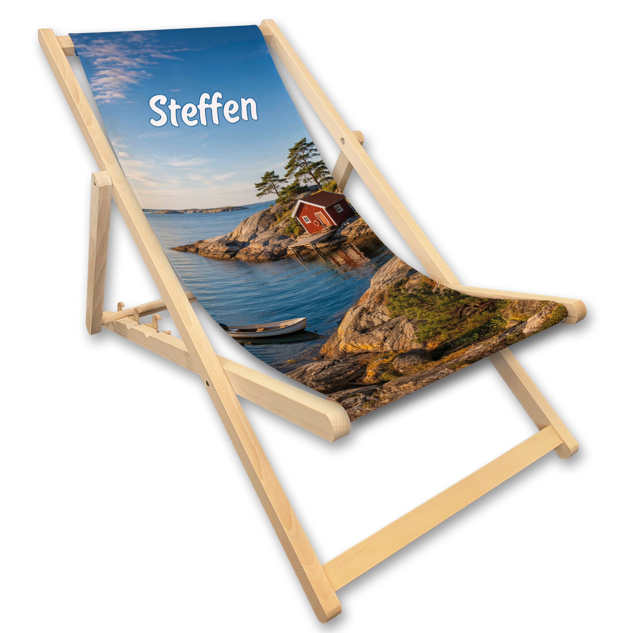 Liegestuhl mit Küstenmotiv und Name personalisiert | Schweden Liegestuhl mit Küstenmotiv und Name personalisiert | Schweden