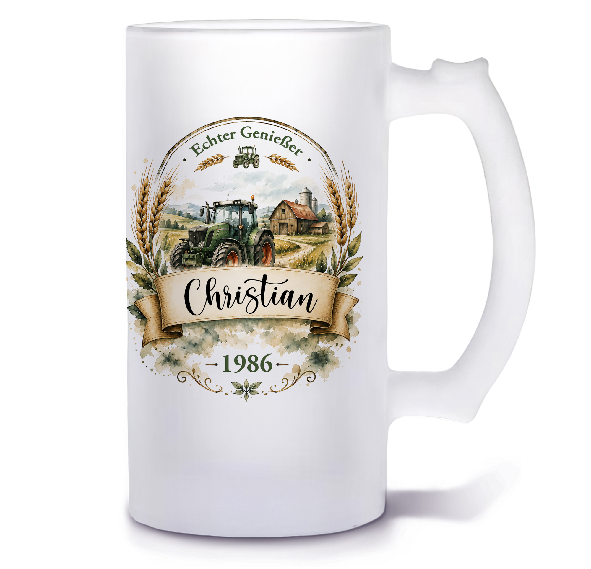 Unikatolo Bierkrug mit Name personalisiert - Traktor Landwirt